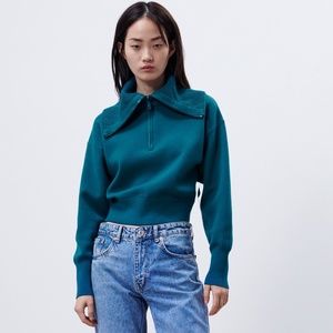 Zara KNIT SWEATSHIRT WITH ZIPPER Small NWOT